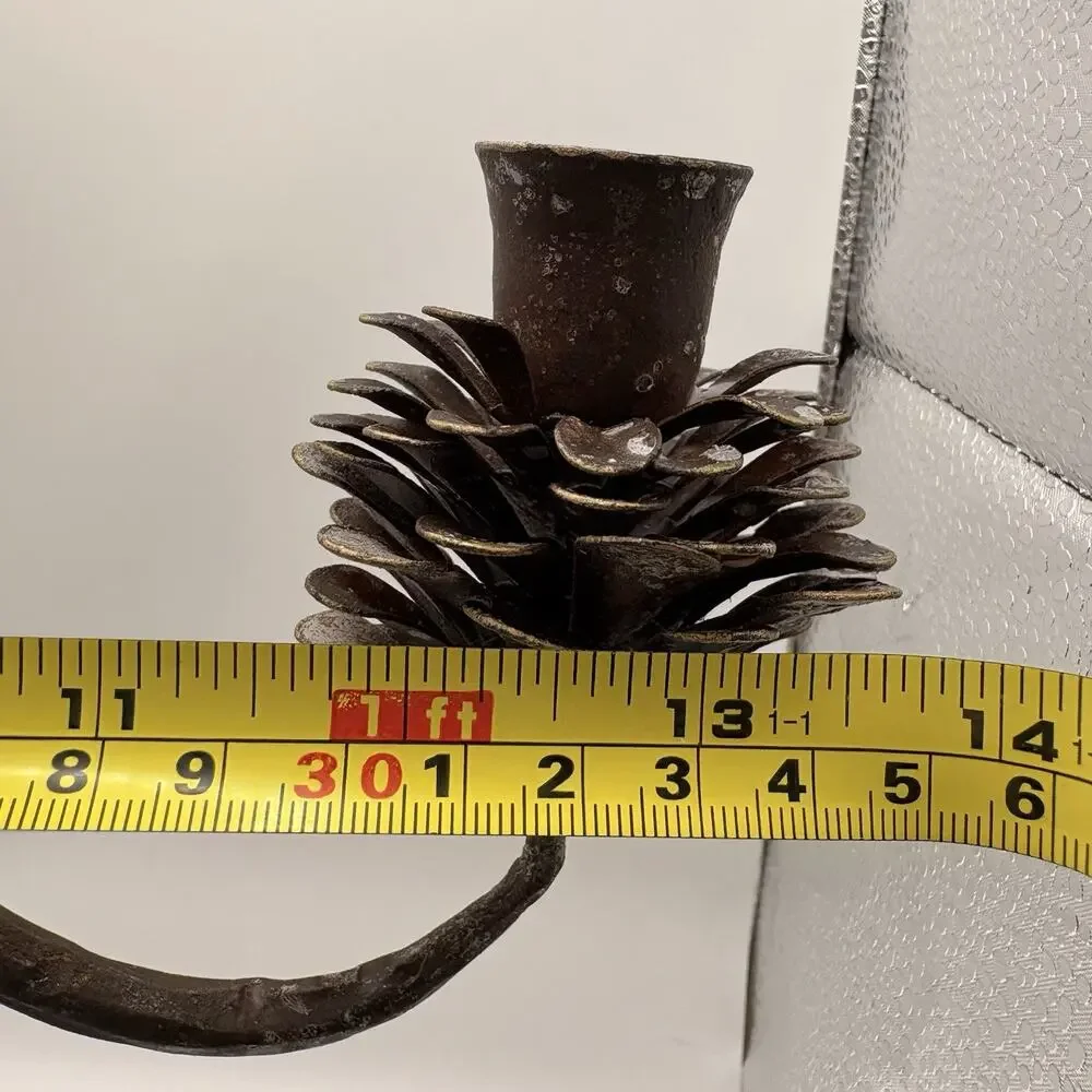 Iron Pinecone 3 Taper Candle Candelabra Fall Holiday Decor Bronze Finish Used